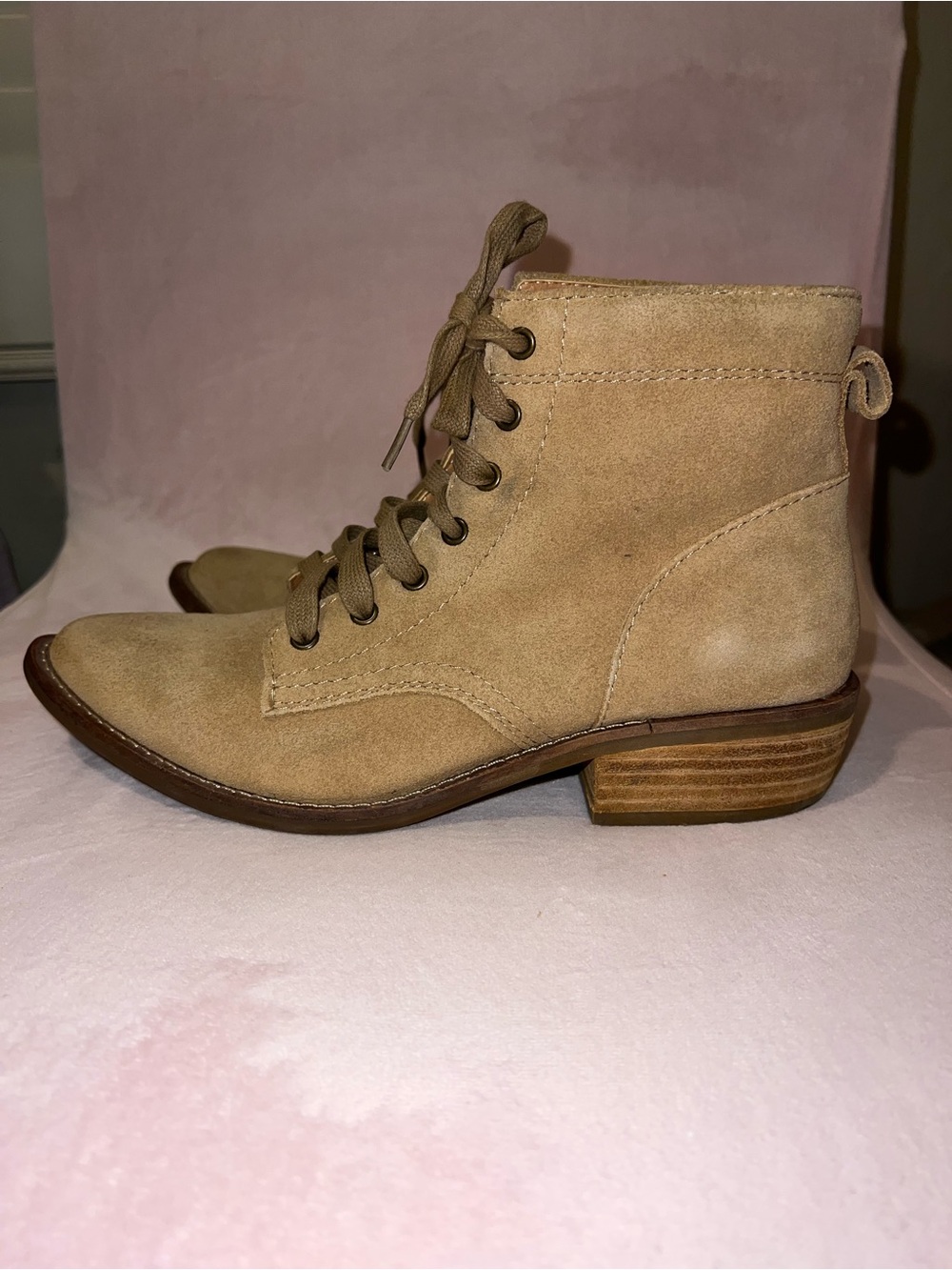 dingo Tan Suede Lace-Up Ankle Boot with Stacked Heel